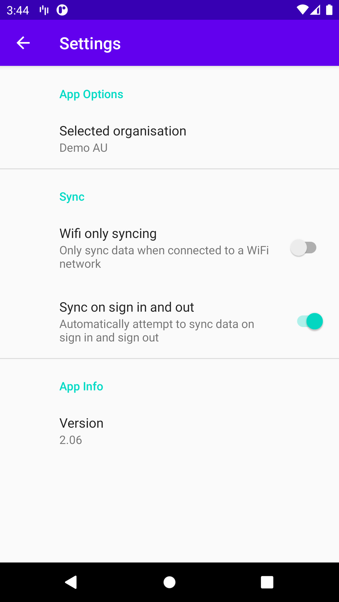 Android App settings screen